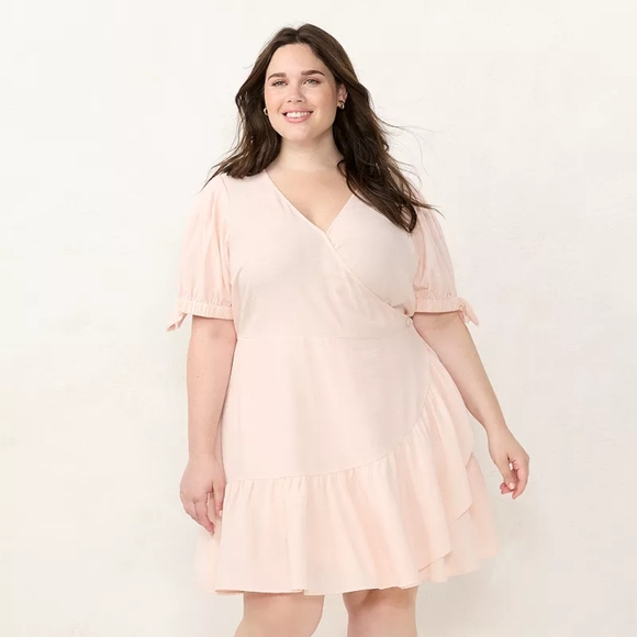 LC Lauren Conrad Soft Pink Mini Wrap Dress Plus Size 4x - Picture 1 of 10